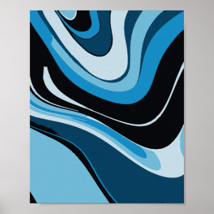 Blue Waves Abstract Art Poster