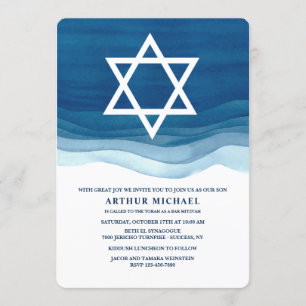Blue Waves Bar Mitzvah Invitation