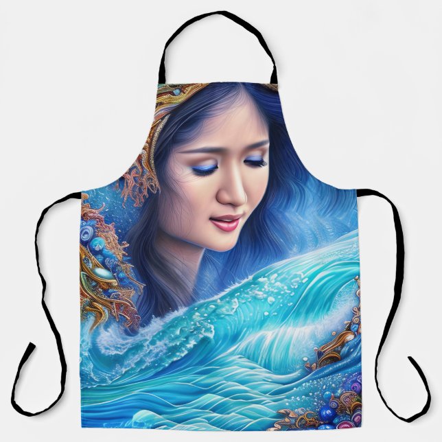 Blue Waves Beautiful Girl Abstract Surrealism Art  Apron (Front)