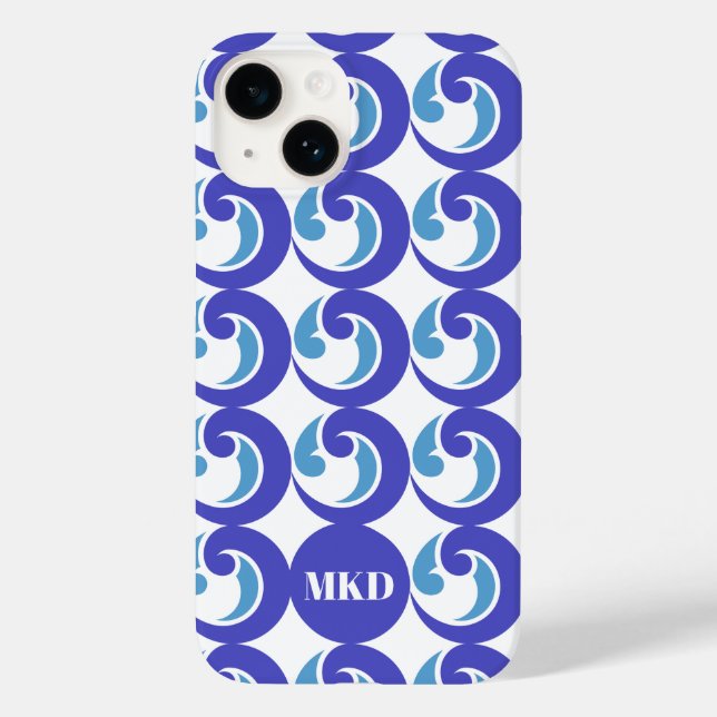Blue Waves Cell Phone Cover Monogram  (Back)