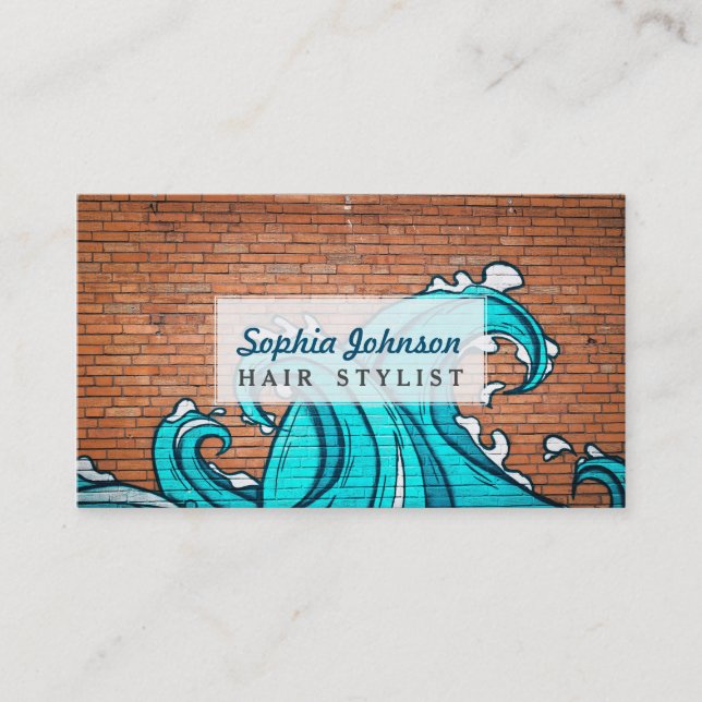 Blue Waves Cool Mural Wall Graffiti Business Card (Front)