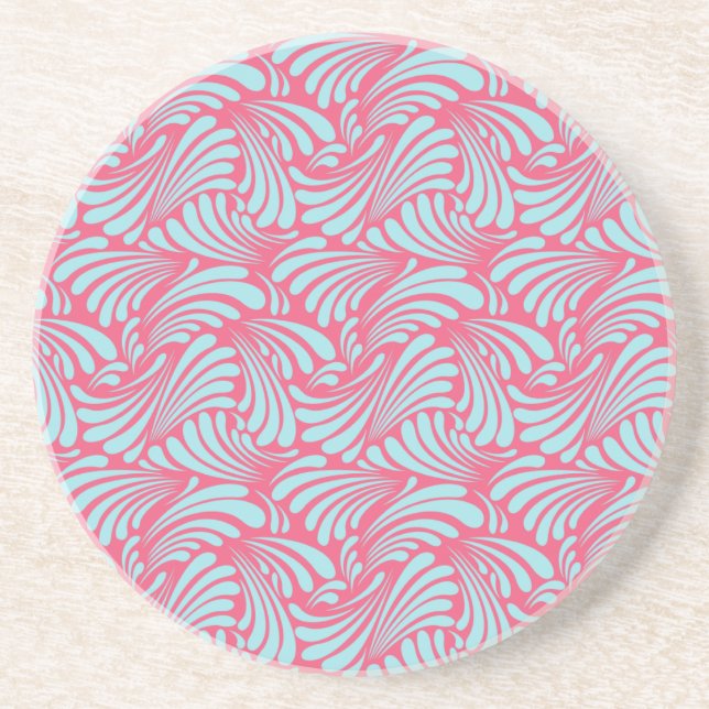 Blue Waves Coral Sandstone Beverage Coasters (Front)