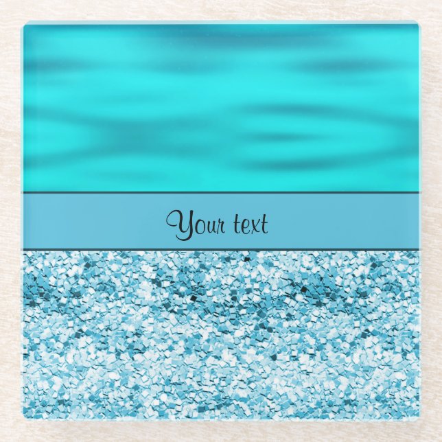 Blue Waves & Glitter Glass Coaster (Front)