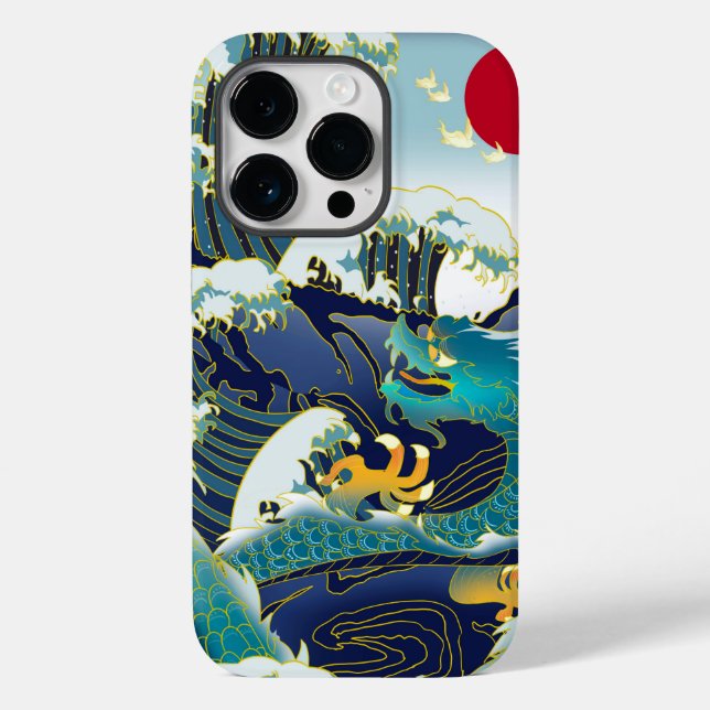 Blue Waves Green Dragon Red Sun Skateboard Case-Mate iPhone Case (Back)