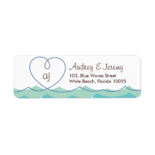 Blue Waves Loopy Heart Beach Wedding Address Label Return Address Label