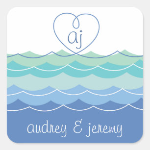 Blue Waves Loopy Heart Thank You Gift Sticker