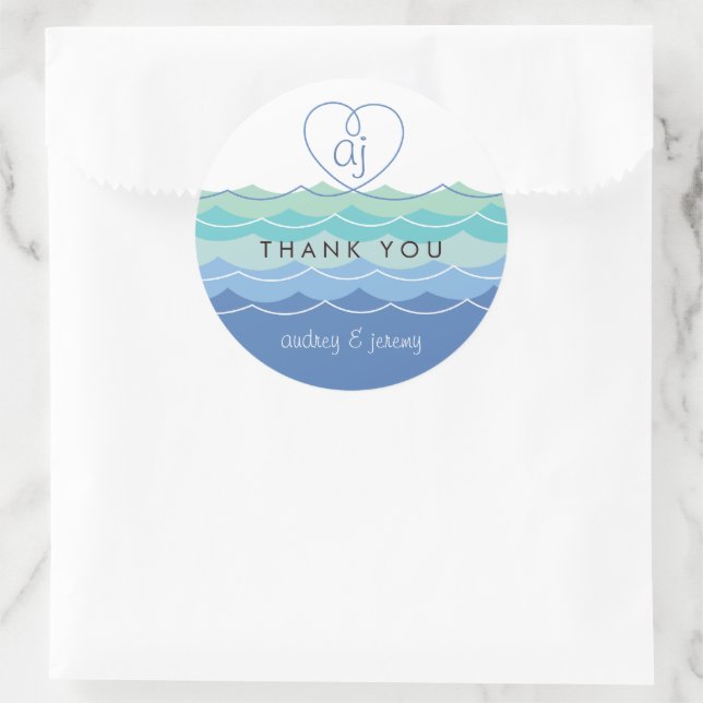 Blue Waves Loopy Heart Thank You Wedding Sticker (Bag)