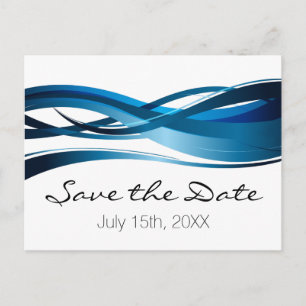 Blue Waves Modern Wedding Save the Date Announcement Postcard