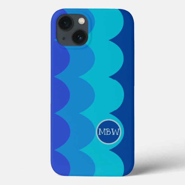 Blue Waves Monogram iPhone Case (Back)