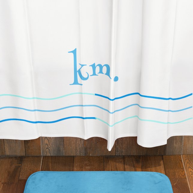 Blue Waves Monogram Shower Curtain (Creator Uploaded)