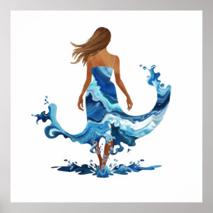 Blue Waves Ocean Girl Poster