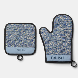 Blue Waves Oven Mitt & Pot Holder Set
