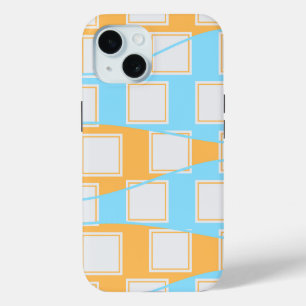 Blue Waves Over White Square Patches iPhone 15 Case