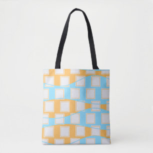 Blue Waves Over White Square Patches  Tote Bag