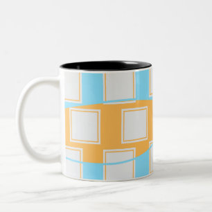Blue Waves Over White Square Patches  Two-Tone Coffee Mug