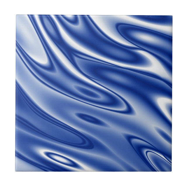 Blue waves pattern ceramic tile (Front)