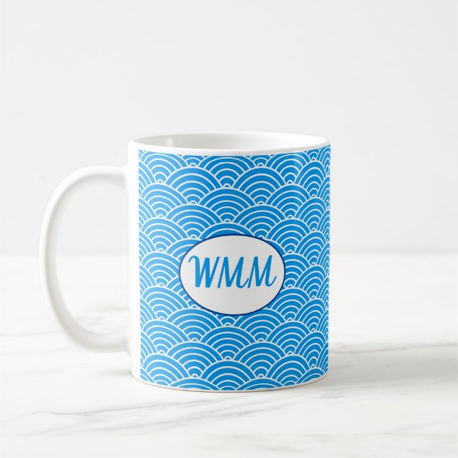 Blue Waves Pattern Monogram Mug  (Left)