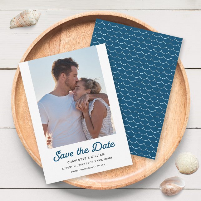 Blue Waves Photo Save the Date Card (Creator Uploaded)