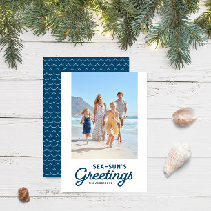 Blue Waves Sea-Sun's Greetings Photo Holiday Card