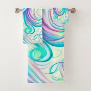 Blue Waves Twirls and Swirls Pattern Bath Towel Set