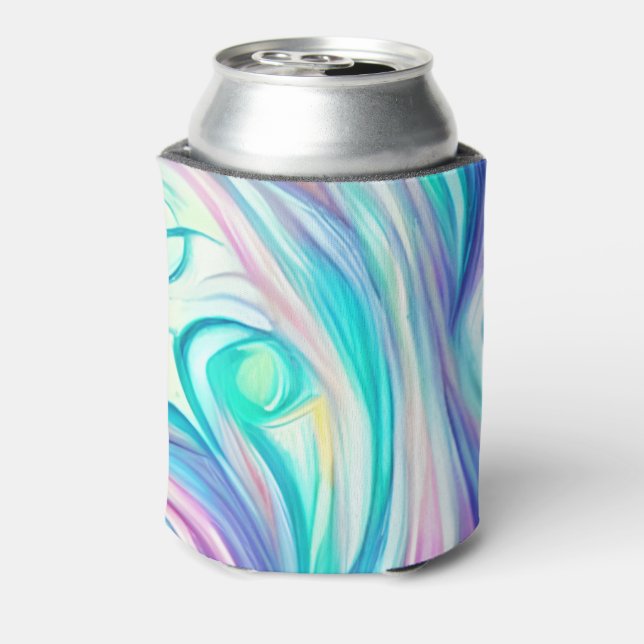 Blue Waves Twirls and Swirls Pattern Can Cooler (Can Back)