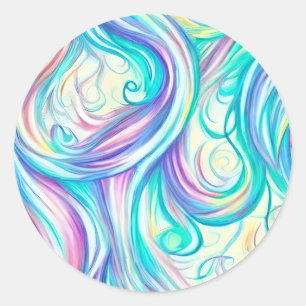 Blue Waves Twirls and Swirls Pattern Classic Round Sticker