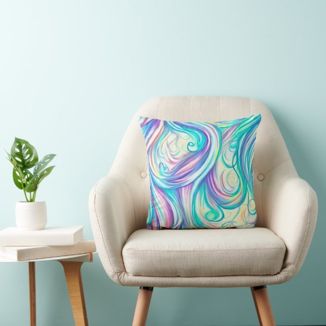Blue Waves Twirls and Swirls Pattern Cushion (Chair)