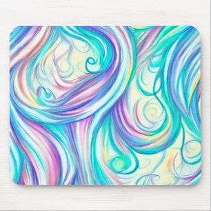 Blue Waves Twirls and Swirls Pattern Mouse Pad