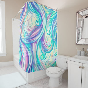 Blue Waves Twirls and Swirls Pattern Shower Curtain