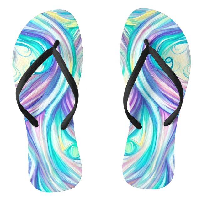 Blue Waves Twirls and Swirls Pattern Thongs (Footbed)