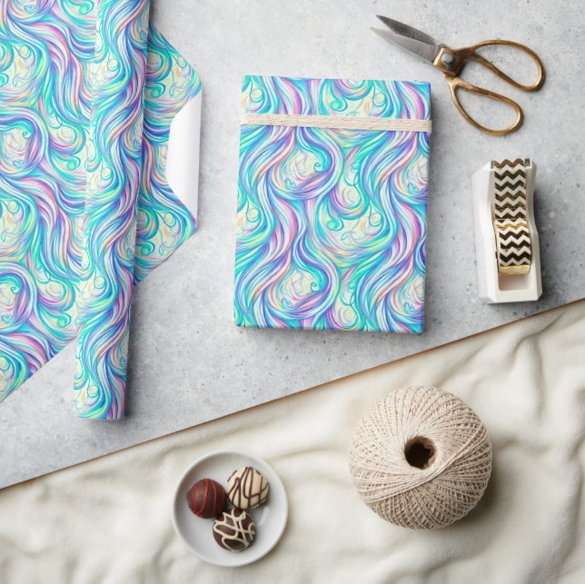 Blue Waves Twirls and Swirls Pattern Wrapping Paper (Crafts)