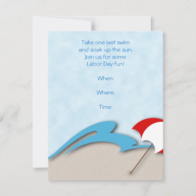 Blue Waves, Warm Sand, and a Beach Umbrella Invitation (Front)