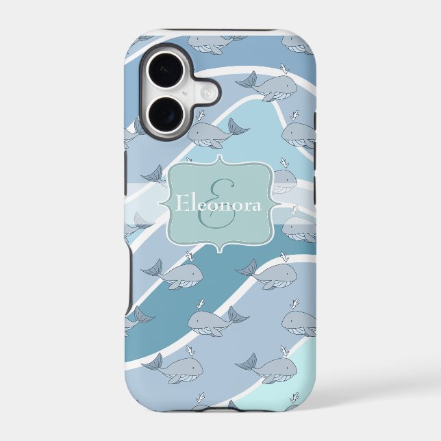 Blue Waves, Whale Seamless Pattern (Back)