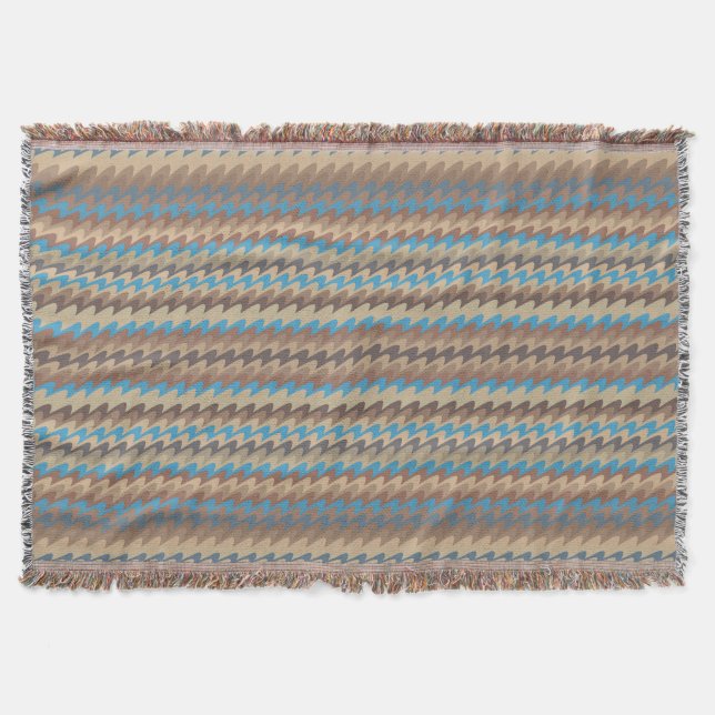 Blue Waves with Brown and Beige Pattern Throw Blanket (Front)