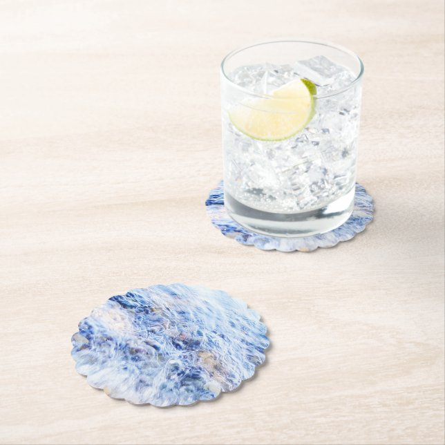 Blue waving water paper coaster (Insitu)