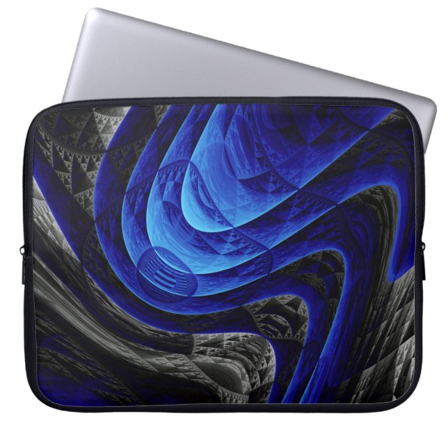 Blue wavy abstract, digital art background. laptop sleeve (Front)