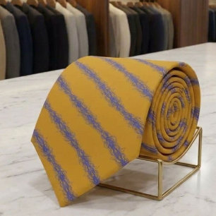 Blue Wavy Abstract Lines Repeat Pattern On Bronze Tie