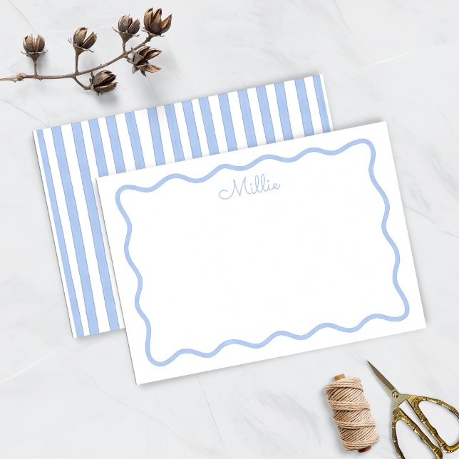 Blue Wavy Border Personalised Note Card (Creator Uploaded)