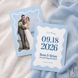 Blue Wavy Cabana Wedding save the dates Date