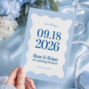 Blue Wavy Cabana Wedding save the dates Date