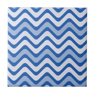 Blue Wavy Lines Ceramic Tile
