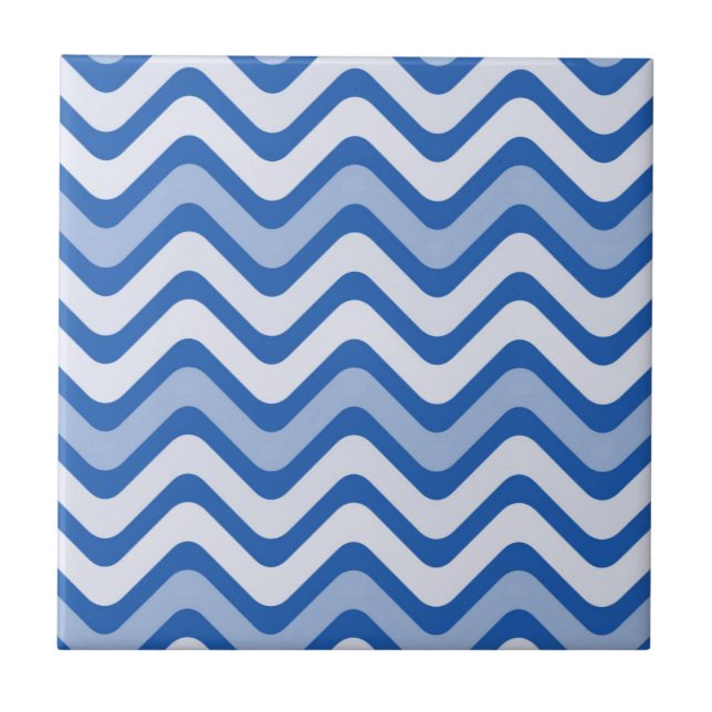 Blue Wavy Lines Ceramic Tile (Front)