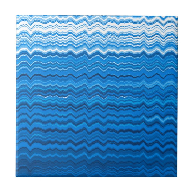 Blue wavy lines pattern ceramic tile (Front)
