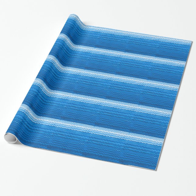 Blue wavy lines pattern wrapping paper (Unrolled)