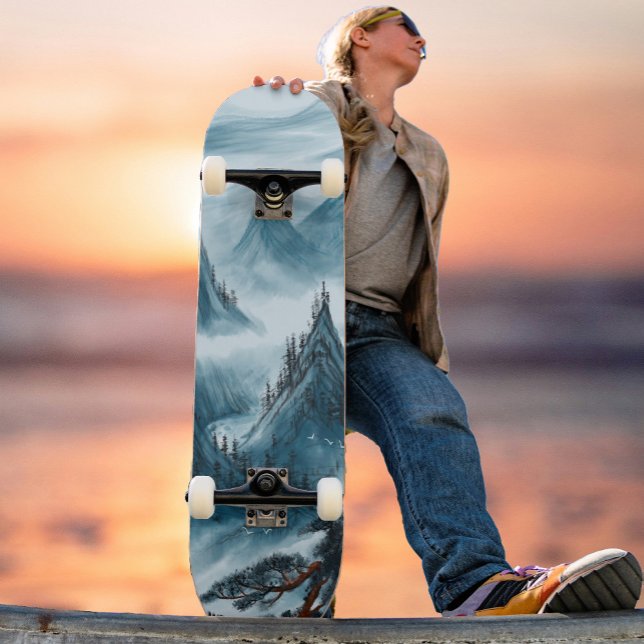 Blue Wavy Mountains Landscape Skateboard (Creator Uploaded)