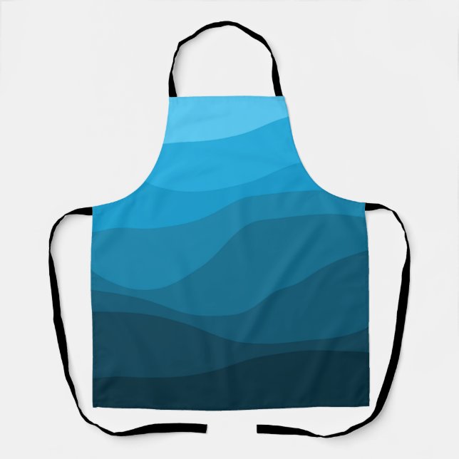 Blue wavy ocean retro style waves design apron (Front)