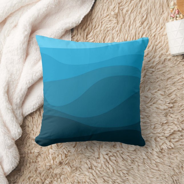Blue wavy ocean retro style waves design cushion (Blanket)