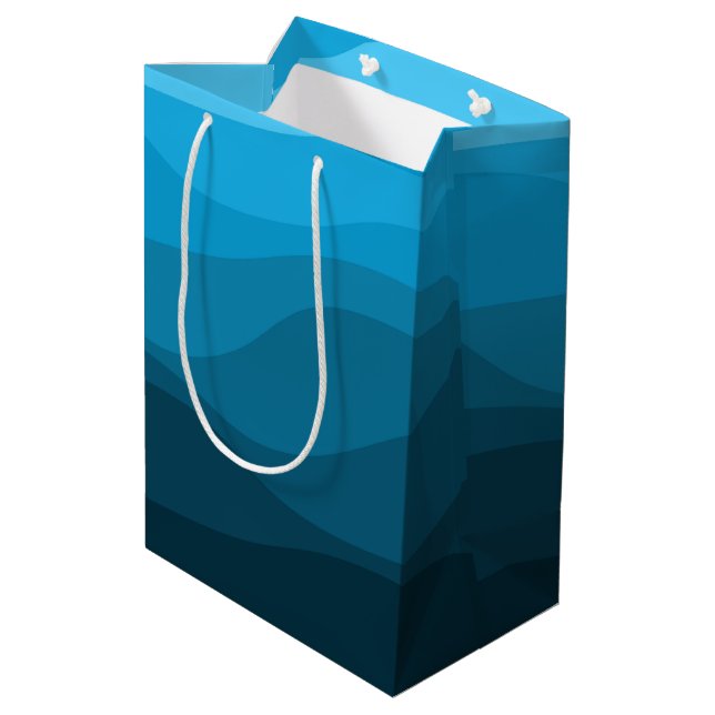 Blue wavy ocean retro style waves design medium gift bag (Back Angled)