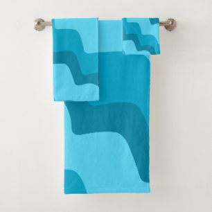 Blue wavy ocean waves gradient bath towel set