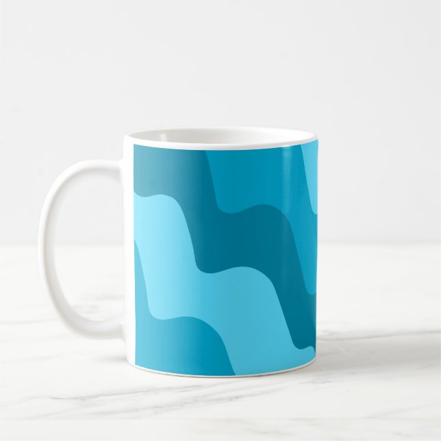 Blue wavy ocean waves gradient  coffee mug (Left)